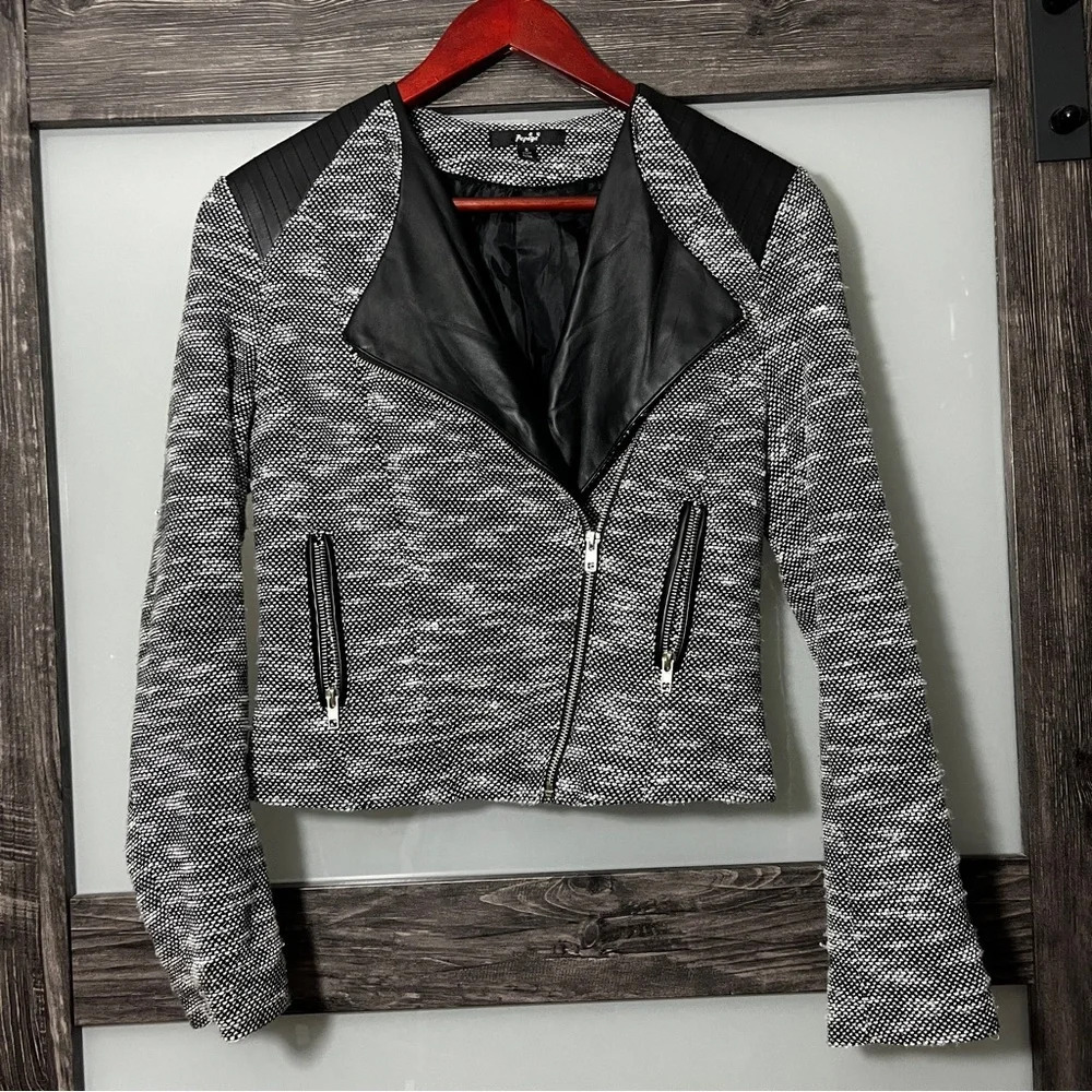 Papaya Moto Jacket Tweed & Faux Leather Women's Small Cropped Women's Small